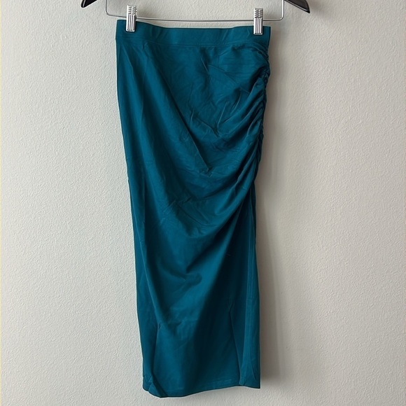 Bobi Shirred High Slit Midi Skirt in Mystic Teal Size XS NWT! - Picture 6 of 11